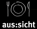 Logo von Aussicht - Gezeichneter Teller mit Gabel und Messer